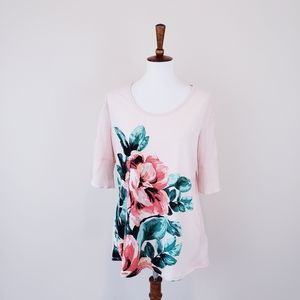 JM Collection Pink Floral Blouse Peony Tie Shoulder Blush Pink Size 0X